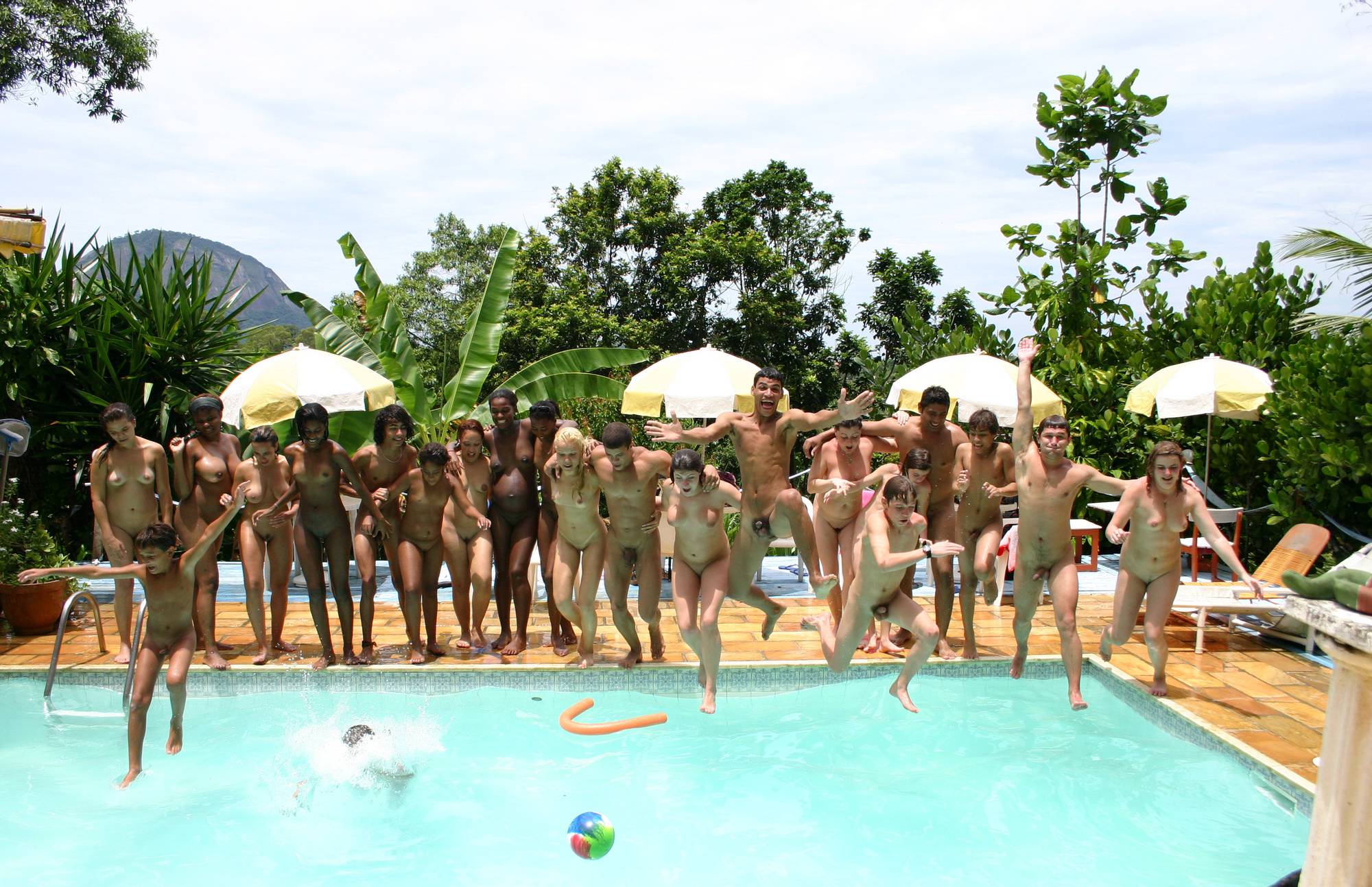 Pure Nudism Photos Brazilian Pool Group Jump - 3